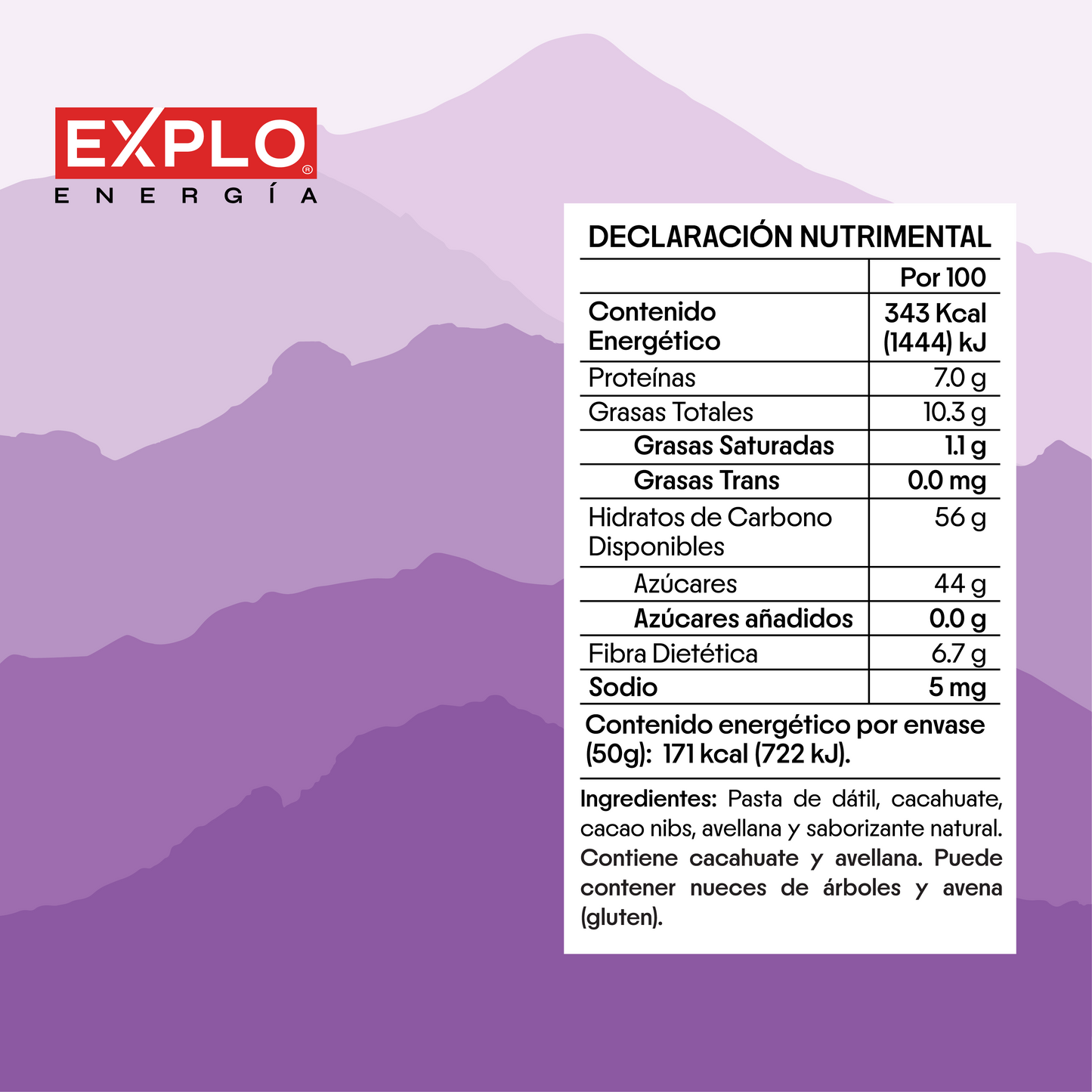 Barra de Energía Cacao + Avellana 50g