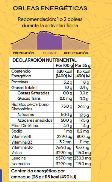 Pack 16 Obleas Energéticas Sabor Chocolate 35g