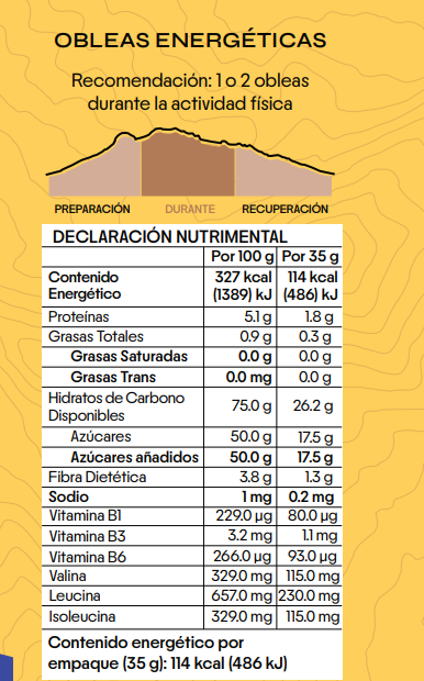 Pack 6 Obleas Energéticas Sabor Vainilla 35g