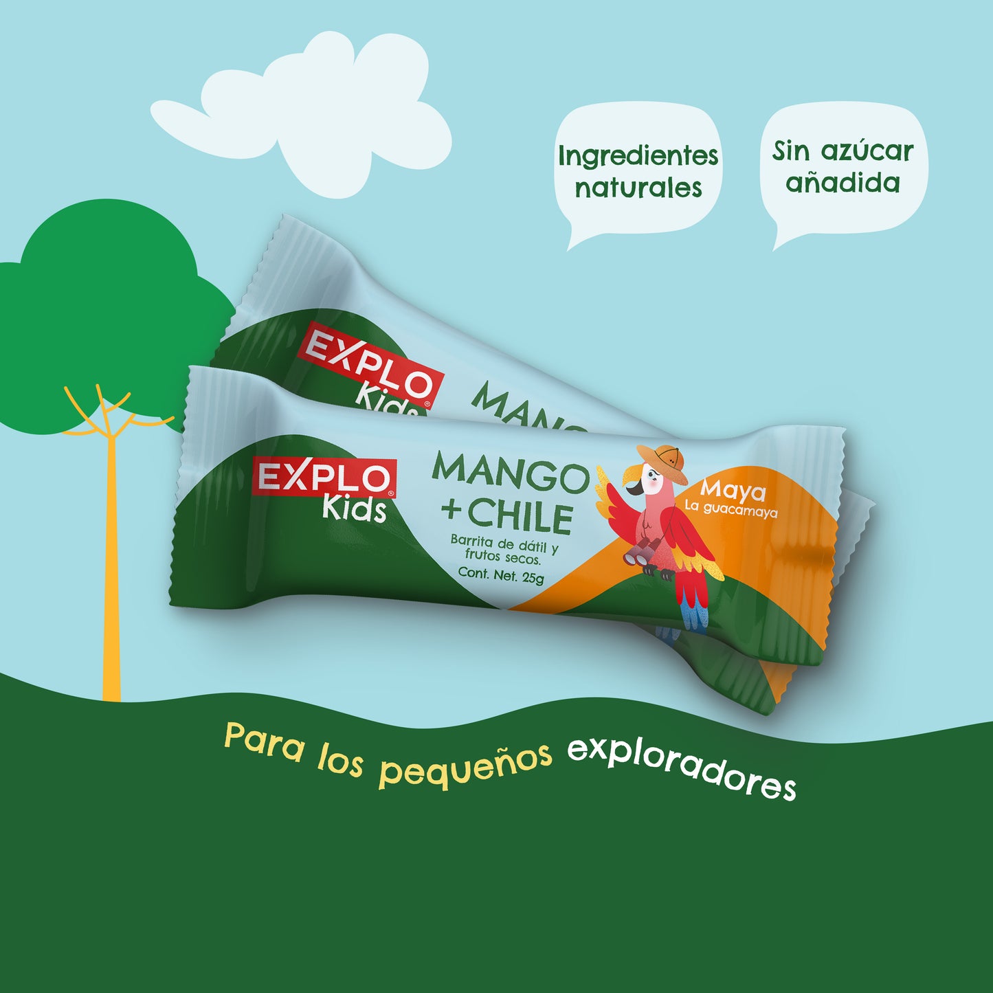 EXPLO KIDS MANGO CHILE CON ANITA LA TORTUGUITA BARRA ENERGETICA PARA NIÑOS HECHA CON DATIL Y FRUTOS SECOS