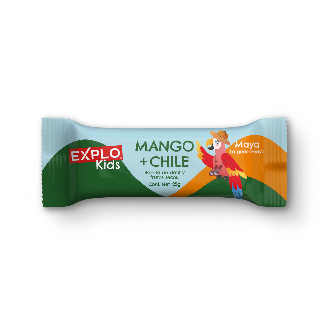 EXPLO KIDS MANGO CHILE CON ANITA LA TORTUGUITA BARRA ENERGETICA PARA NIÑOS HECHA CON DATIL Y FRUTOS SECOS
