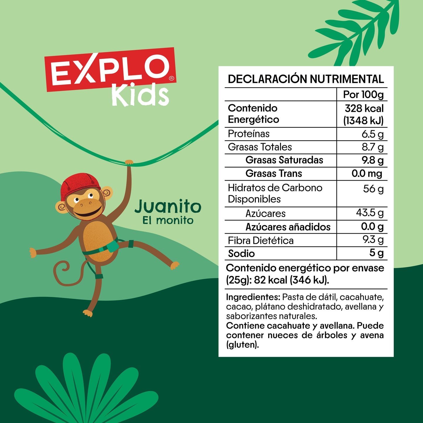 EXPLO KIDS CHOCO BANANA CON JUANITO EL MONITO BARRA ENERGETICA PARA NIÑOS HECHA CON DATIL Y FRUTOS SECOS