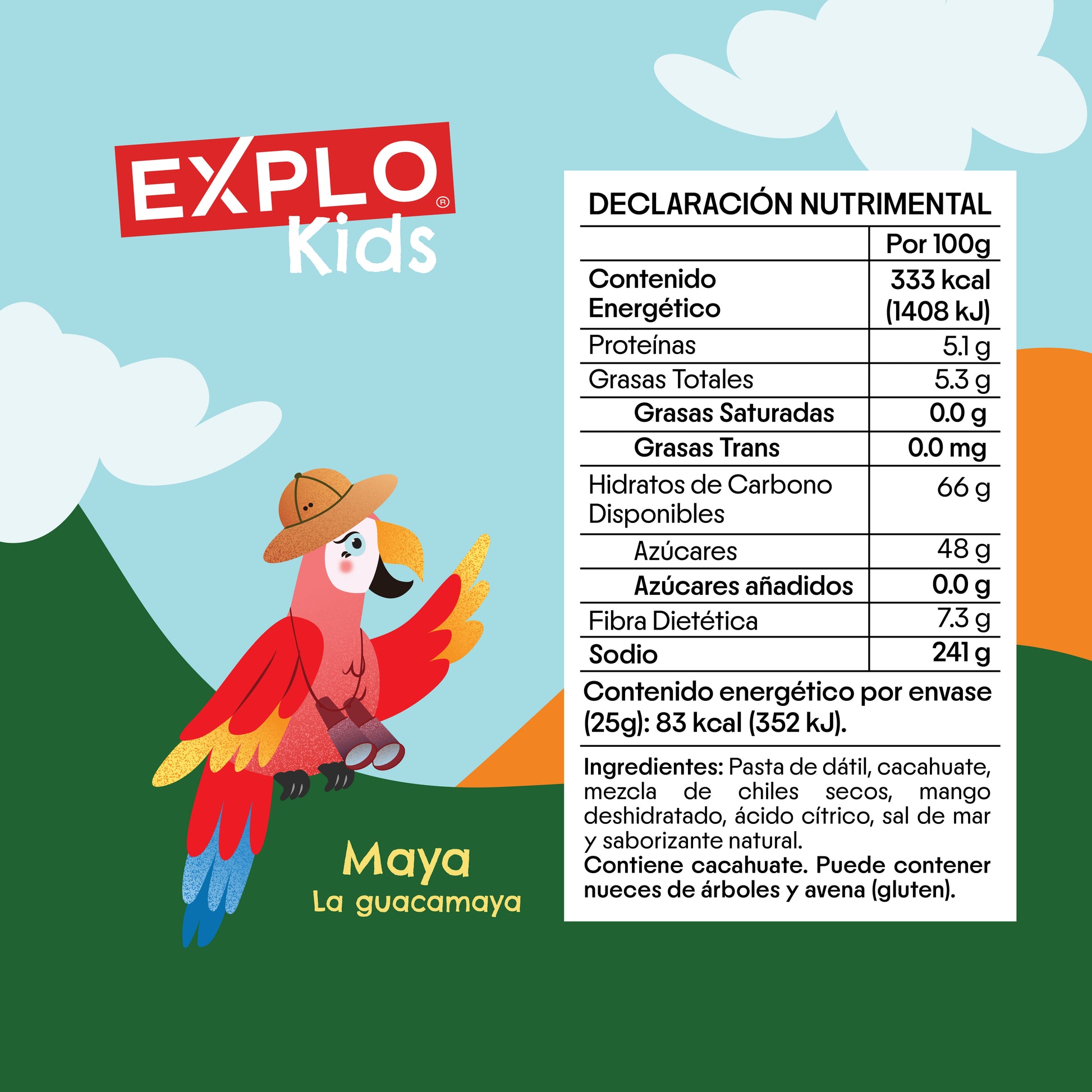 EXPLO KIDS MANGO CHILE CON ANITA LA TORTUGUITA BARRA ENERGETICA PARA NIÑOS HECHA CON DATIL Y FRUTOS SECOS