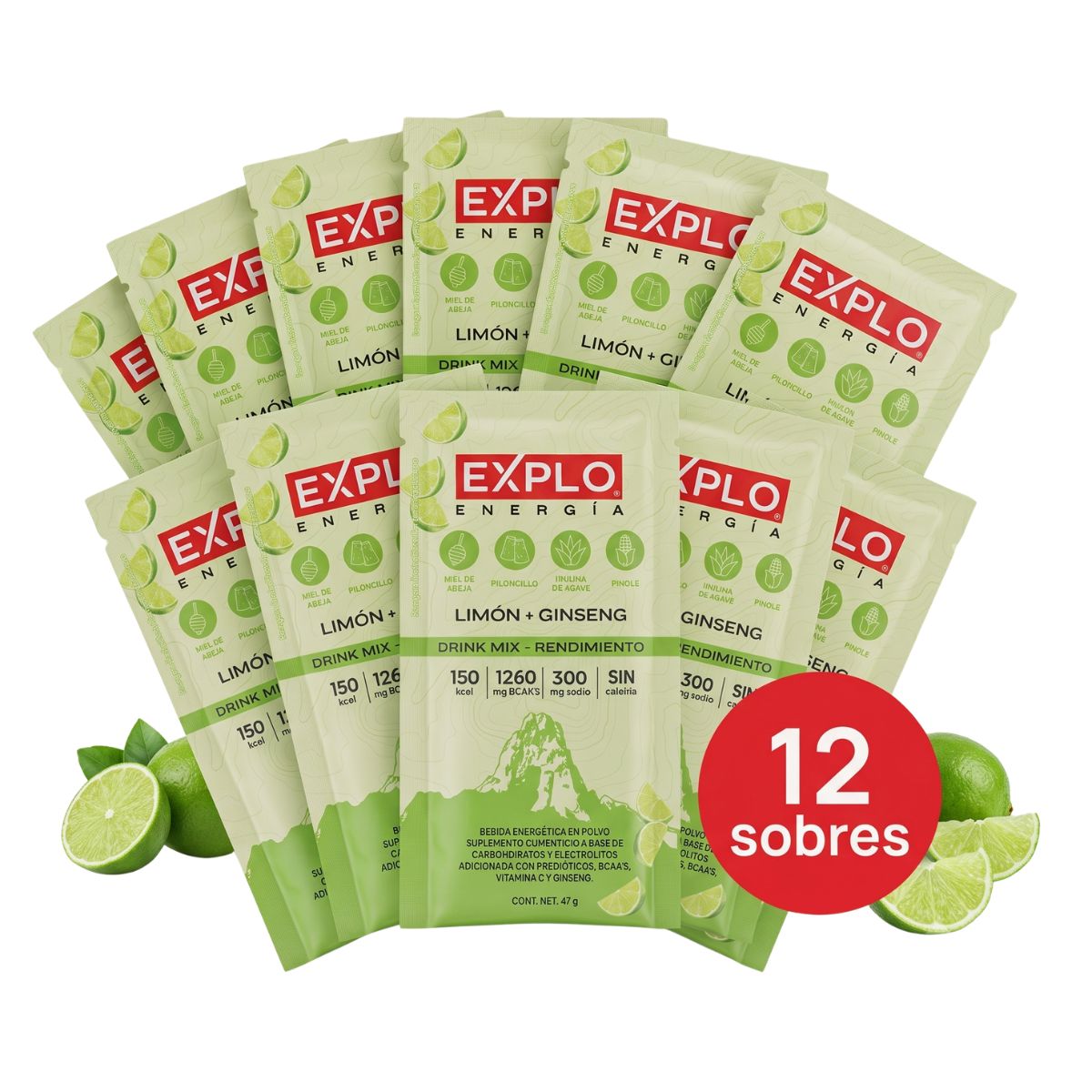 12 Sobres Drink Mix Sabor Limón + Ginseng 47g